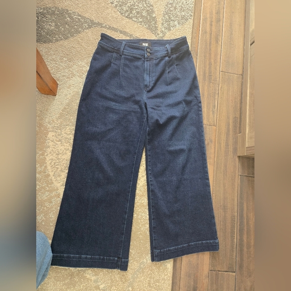 Paige Anessa Wide Leg High Rise Cropped Pleated Jeans - Picture 2 of 11